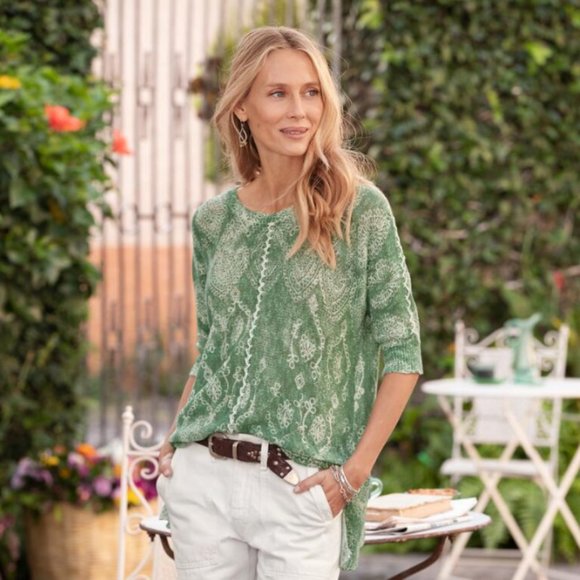 SUNDANCE Women's Fia Sweater Blue Embroidered 3/4 Length Sleeve Size Medium - Picture 2 of 9